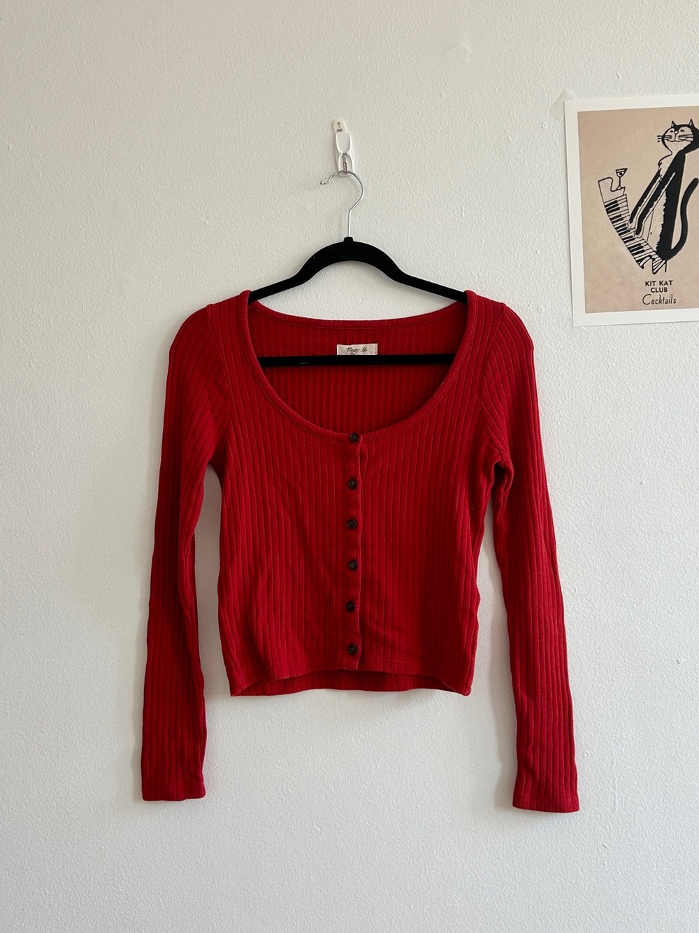 Madewell red scoop neck Ribbed long sleeve